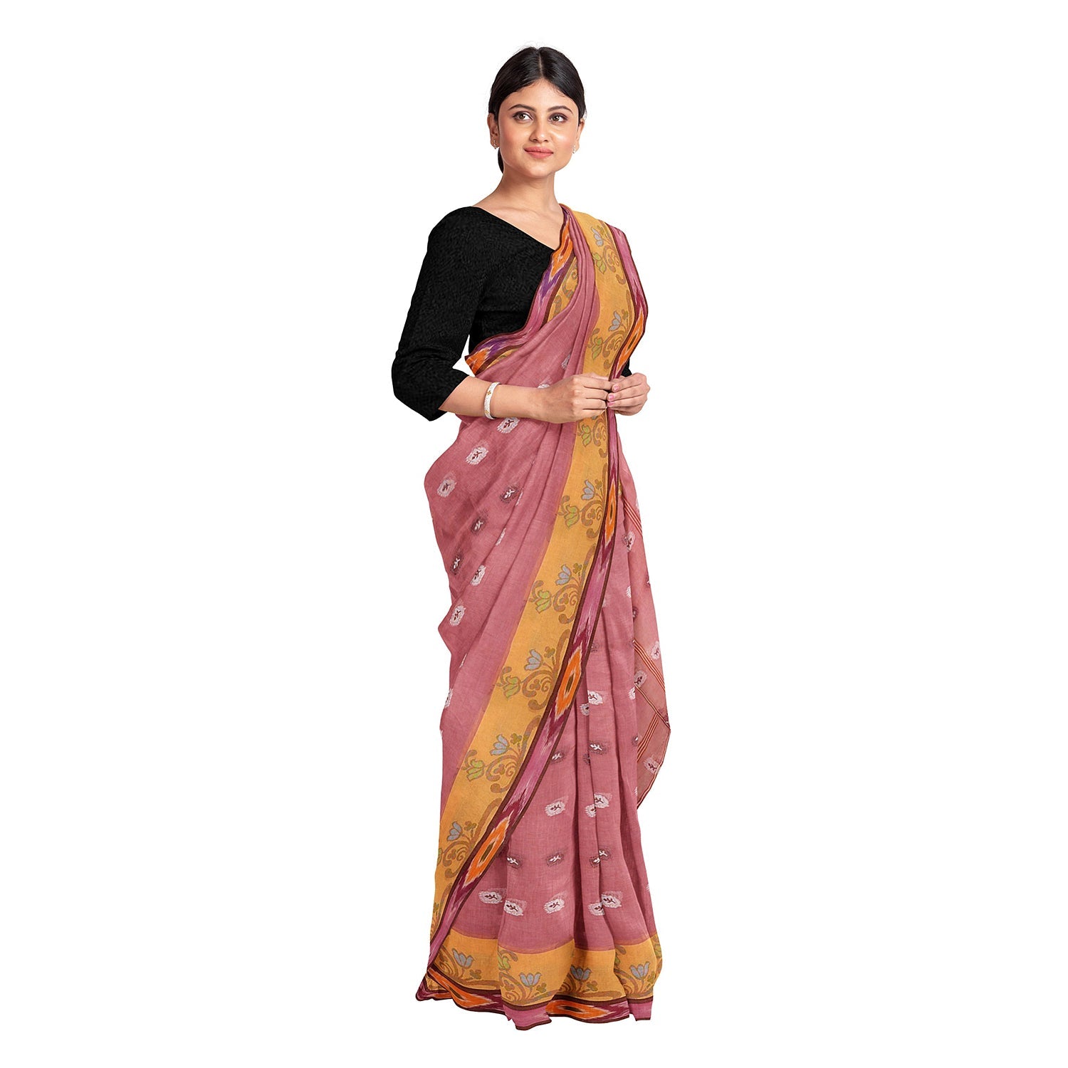 Exclusive Collection 100% Pure Cotton Mauve Tant Saree With Hand Weaving Work | Grocsy