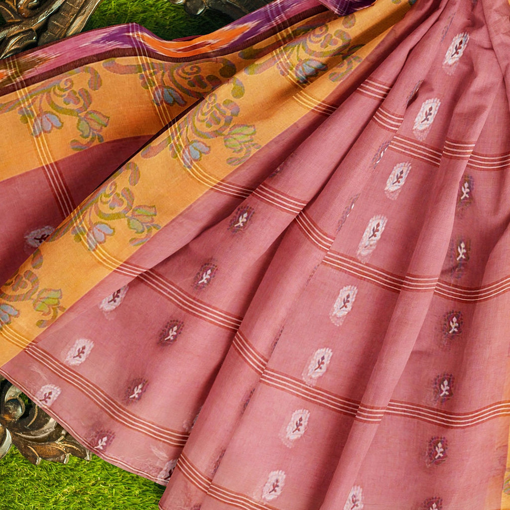 Exclusive Collection 100% Pure Cotton Mauve Tant Saree With Hand Weaving Work | Grocsy