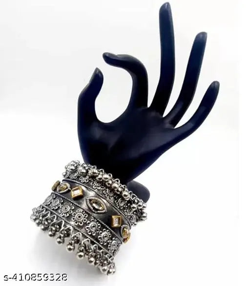 Tehzeeb Creations Women's Oxidised Afghani Style Bangle (Kadha) With Ghungroo | Grocsy