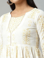 Ahalyaa Women Off White Beautiful Pure Cotton Printed Tunic | Grocsy