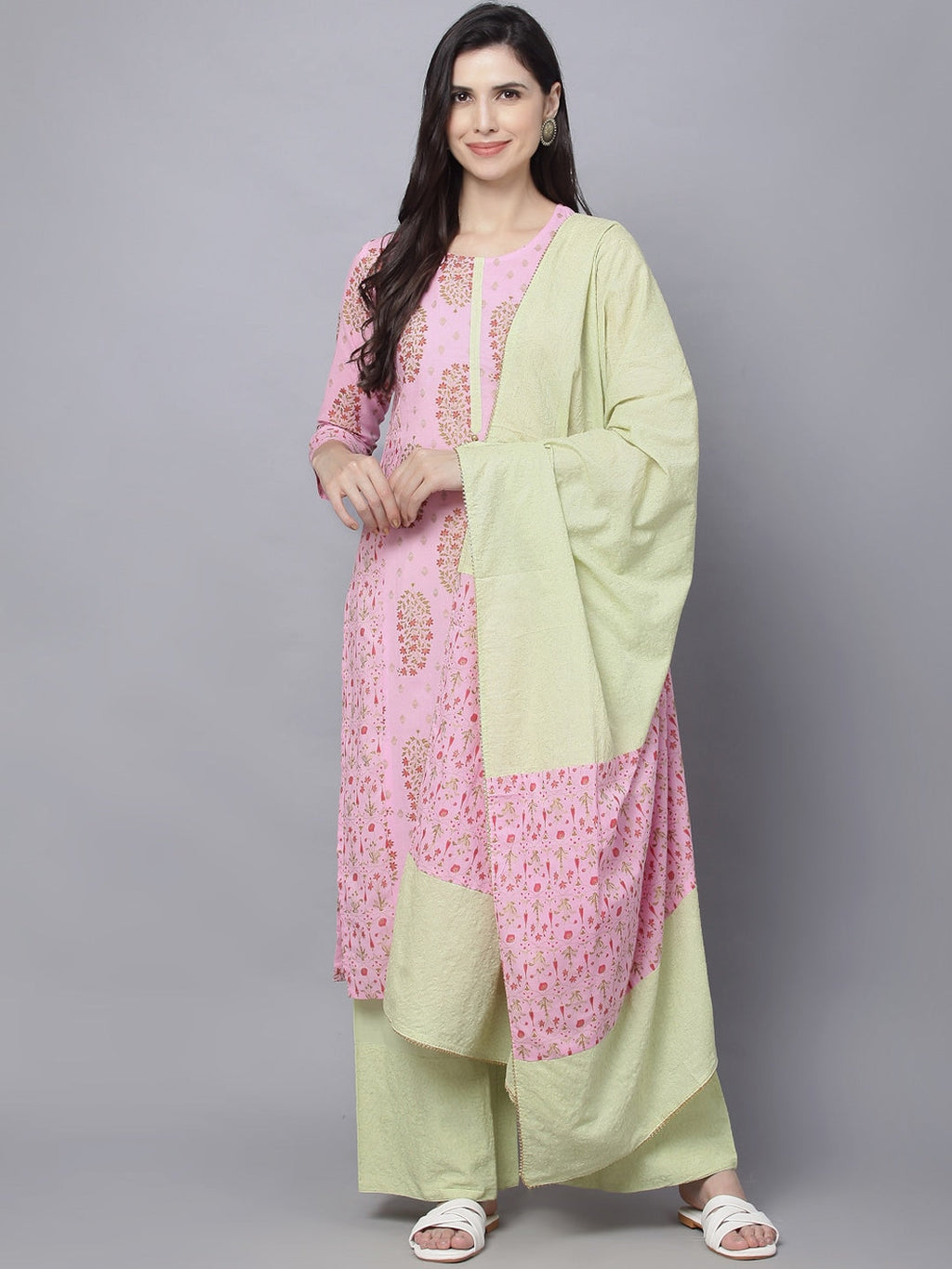 HERE&NOW Women Pink Ethnic Motifs Printed Pure Cotton Kurta Set | Grocsy