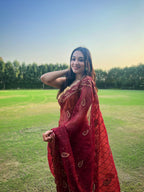 Vamsee Aaisa Maroon Organza Saree | Grocsy
