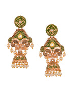 Shoshaa Green & Gold-Toned Contemporary Jhumkas Earrings | Grocsy
