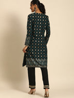 All About You Women Black & Gold-Toned Floral Printed Regular Kurta with Trousers | Grocsy