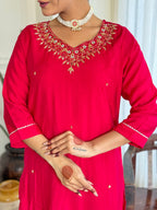The52 Women's Beautiful Viscose Embroidery work Straight Kurta with Pant and Dupatta Set | Grocsy