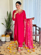 The52 Women's Beautiful Viscose Embroidery work Straight Kurta with Pant and Dupatta Set | Grocsy