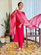 The52 Women's Beautiful Viscose Embroidery work Straight Kurta with Pant and Dupatta Set | Grocsy