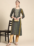 Sangria Women Blue Bandhani Embroidered Thread Work Kurta | Grocsy