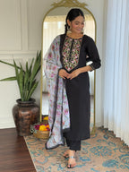 The52 Women Embroidery Work with Rayon Fabric Straight Kurta, Pant and Dupatta Set | Grocsy