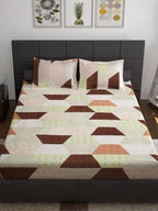 Story@home Cream-Coloured Geometric 152 TC Cotton 1 Queen Bedsheet with 2 Pillow Covers | Grocsy