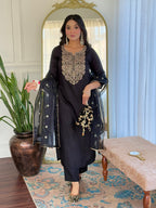 The52 Women Embroidery Work with Viscose Fabric Straight Kurta, Pant and Dupatta Set | Grocsy
