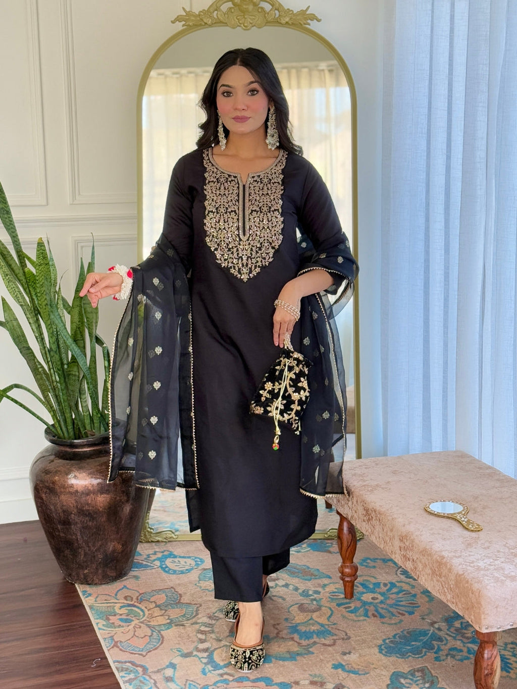 The52 Women Embroidery Work with Viscose Fabric Straight Kurta, Pant and Dupatta Set | Grocsy