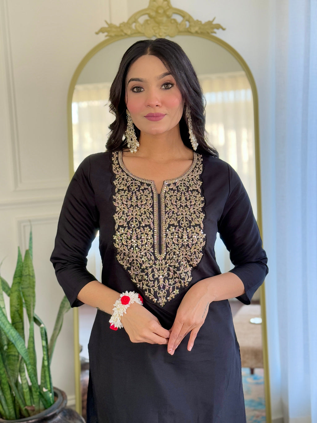 The52 Women Embroidery Work with Viscose Fabric Straight Kurta, Pant and Dupatta Set | Grocsy