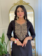 The52 Women Embroidery Work with Viscose Fabric Straight Kurta, Pant and Dupatta Set | Grocsy