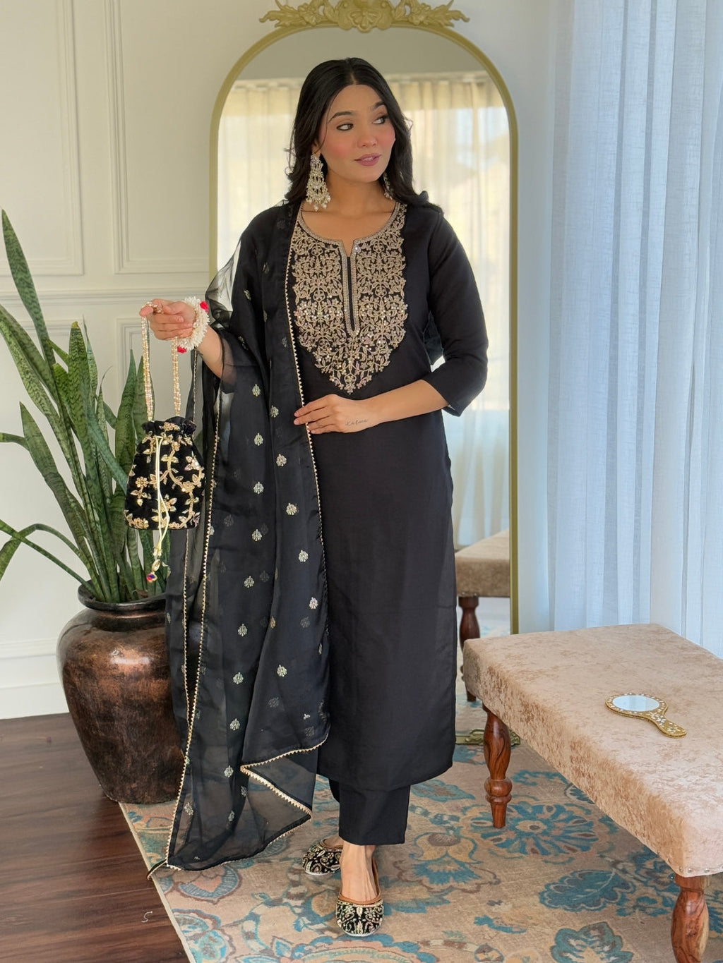 The52 Women Embroidery Work with Viscose Fabric Straight Kurta, Pant and Dupatta Set | Grocsy