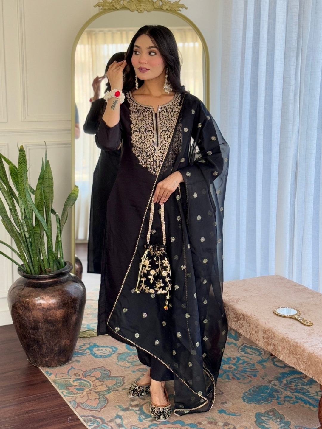 The52 Women Embroidery Work with Viscose Fabric Straight Kurta, Pant and Dupatta Set | Grocsy