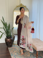 The52 Women's Rayon Slub Embroidery work Straight Kurta with Pant and Dupatta Set | Grocsy
