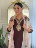 The52 Women's Rayon Slub Embroidery work Straight Kurta with Pant and Dupatta Set | Grocsy