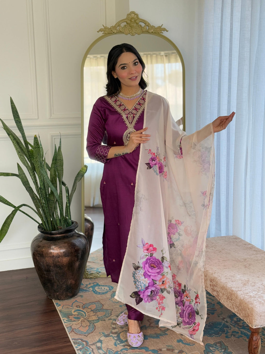 The52 Women's Rayon Slub Embroidery work Straight Kurta with Pant and Dupatta Set | Grocsy