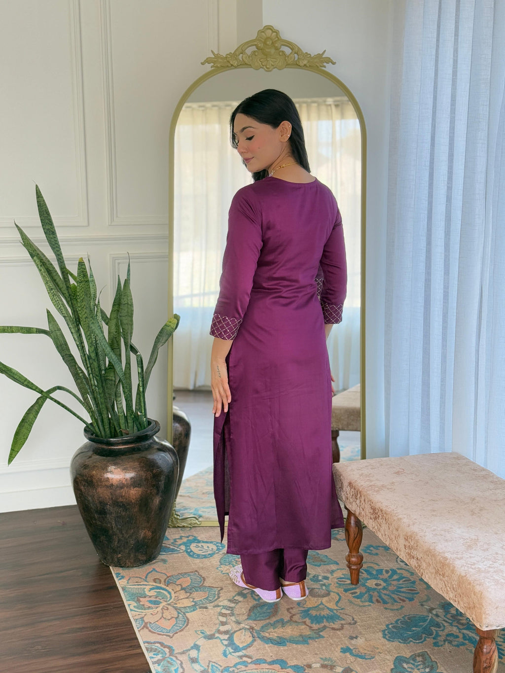 The52 Women's Rayon Slub Embroidery work Straight Kurta with Pant and Dupatta Set | Grocsy