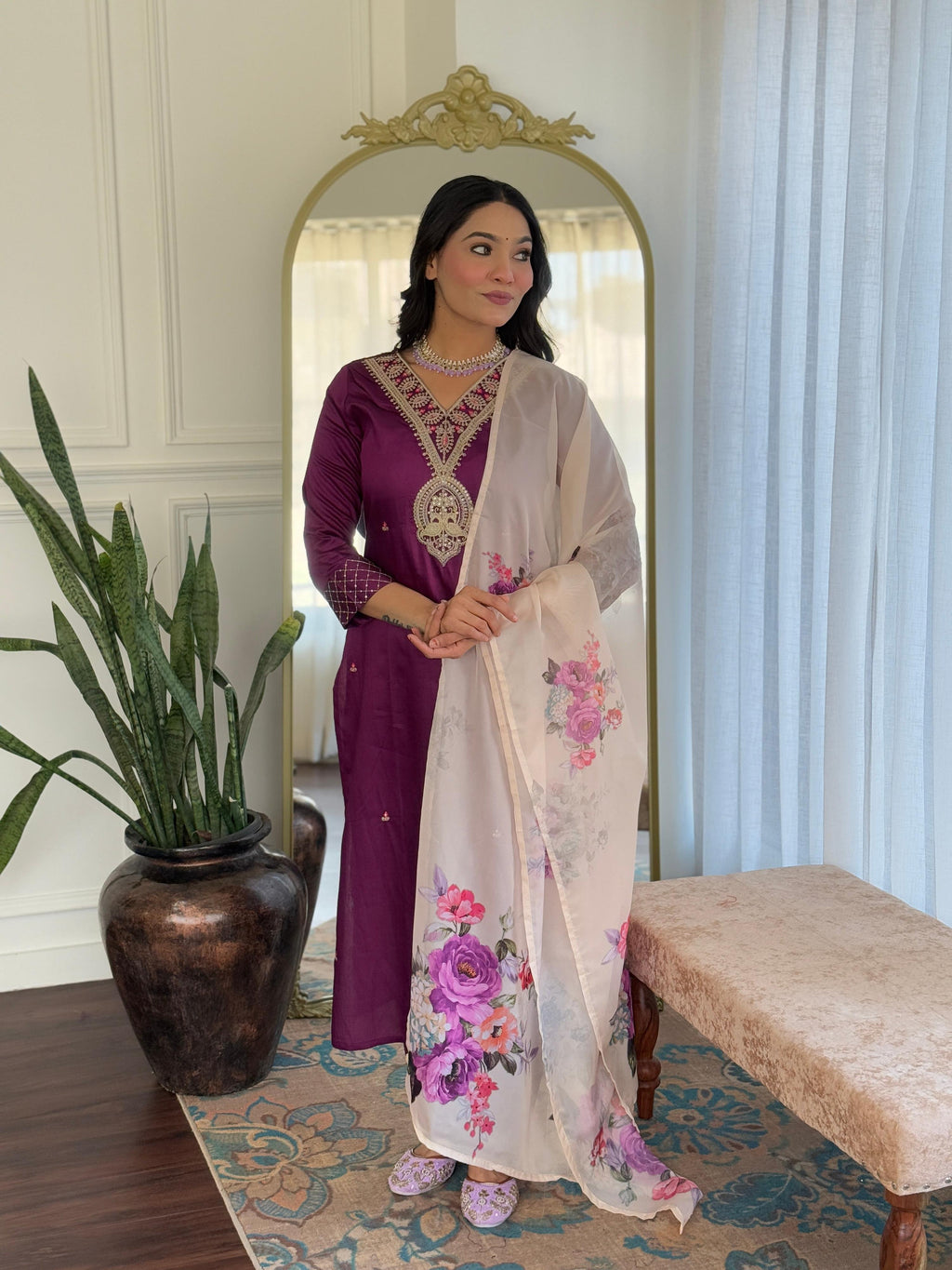The52 Women's Rayon Slub Embroidery work Straight Kurta with Pant and Dupatta Set | Grocsy