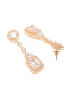 Yellow Chimes Rhodium-Plated Rose-Gold White AD-Studded Drop Earrings | Grocsy
