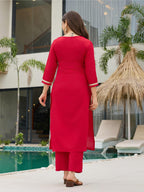 The52 Women's Beautiful Rayon Embroidery work Straight Kurta with Pant and Dupatta Set | Grocsy