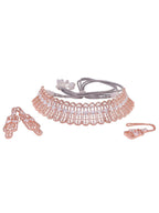 Saraf RS Jewellery Rose Gold-Polished White AD Studded Jewellery Set With Maang Tika | Grocsy