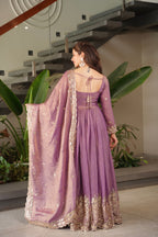 Lorenvalley Fashion Lavender Fendy Satin Embroidery Sequins Work Anarkali Gown with Dupatta | Grocsy