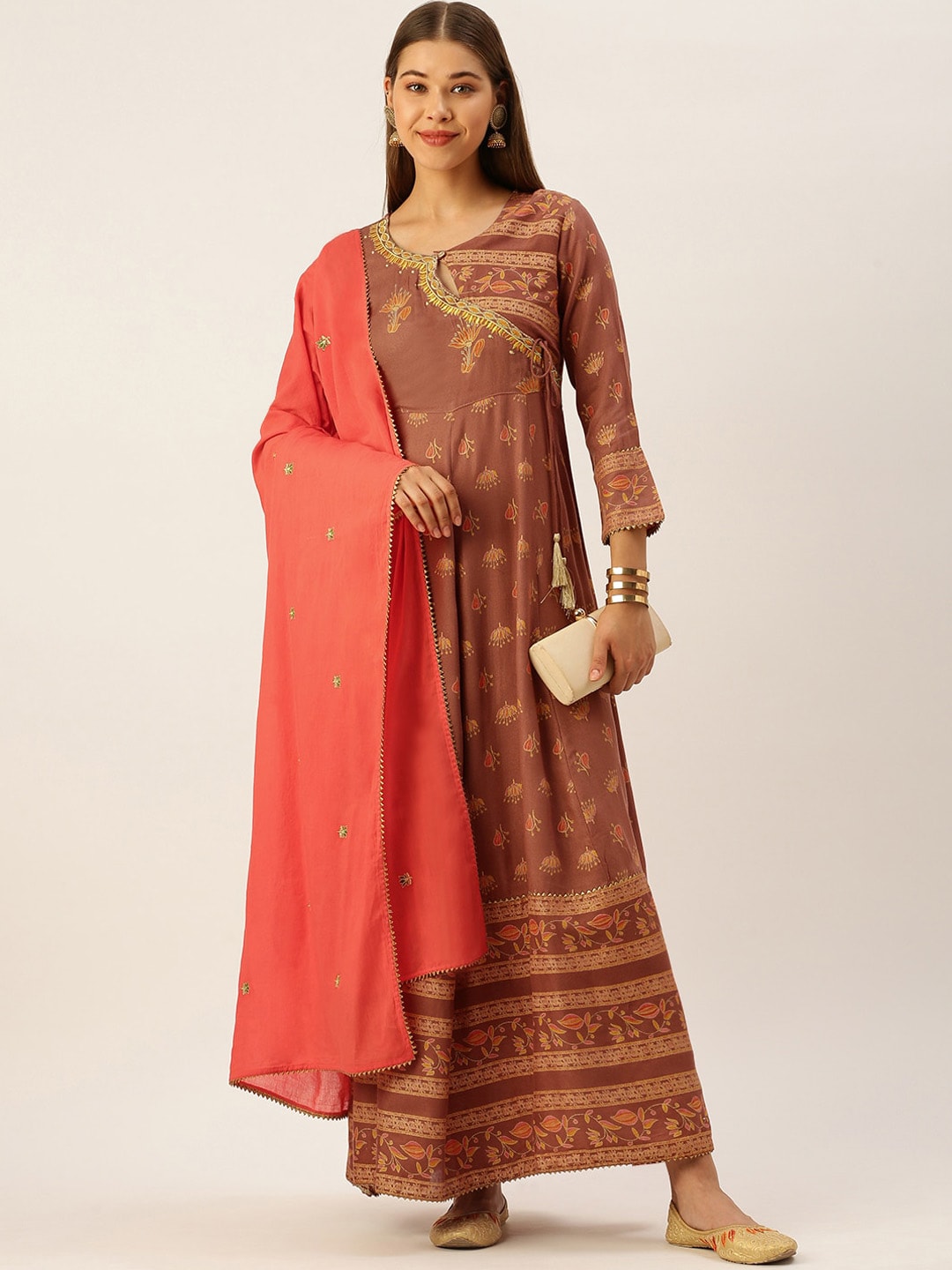 HERE&NOW Women Embroidered Regular Sleeves Kurta with Dupatta | Grocsy