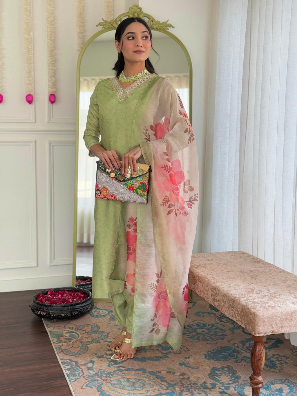 The52 Beautiful Women's Rayon Fabric Straight Kurta, Pant and Dupatta Set | Grocsy