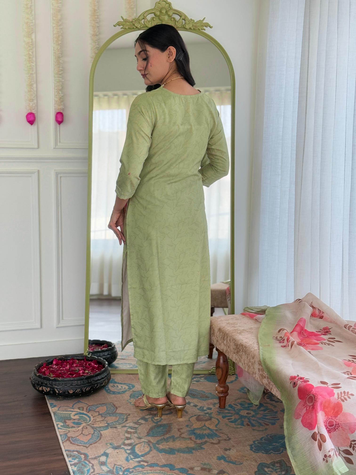 The52 Beautiful Women's Rayon Fabric Straight Kurta, Pant and Dupatta Set | Grocsy