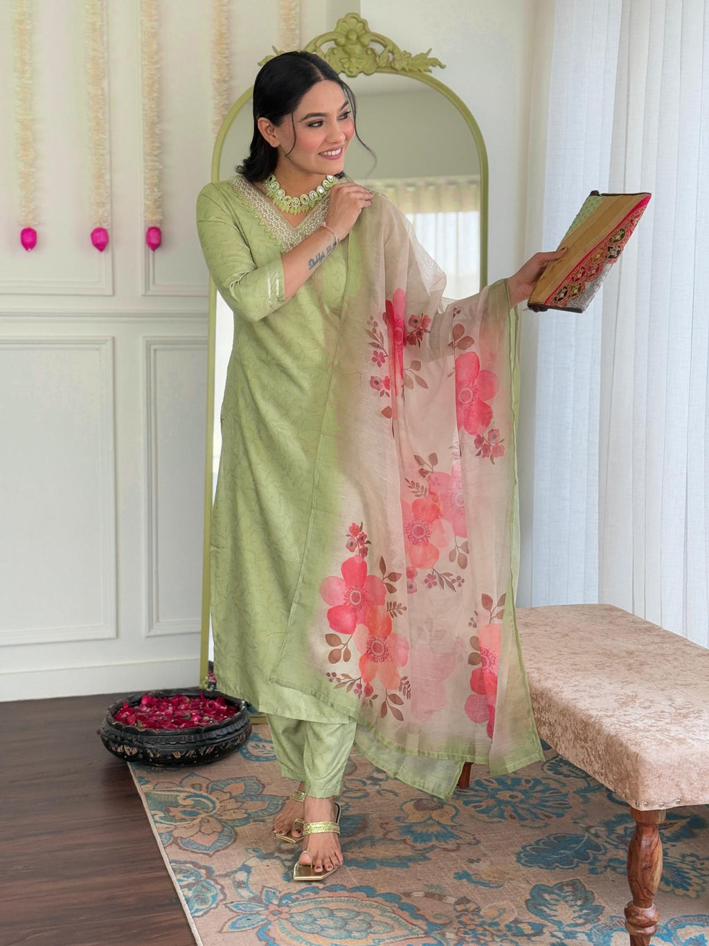 The52 Beautiful Women's Rayon Fabric Straight Kurta, Pant and Dupatta Set | Grocsy