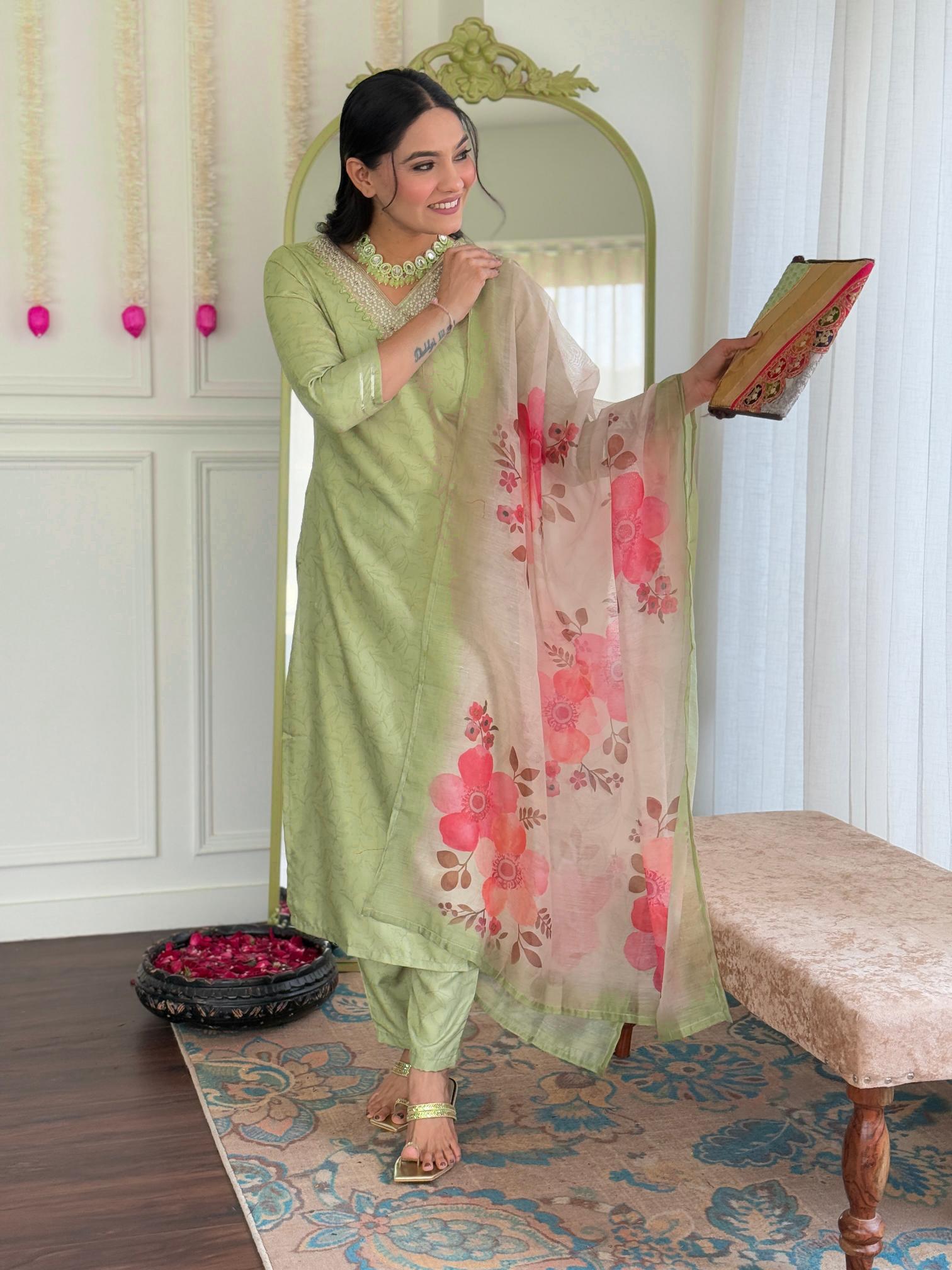 The52 Beautiful Women's Rayon Fabric Straight Kurta, Pant and Dupatta Set | Grocsy