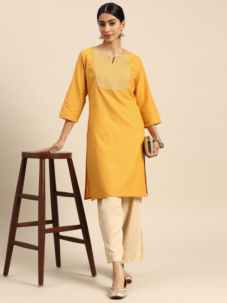 All About You Women Yoke Zari Detail Kurta | Grocsy