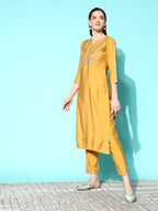 Sangria Floral Embroidered Regular Sequinned Kurta with Trousers & With Dupatta | Grocsy