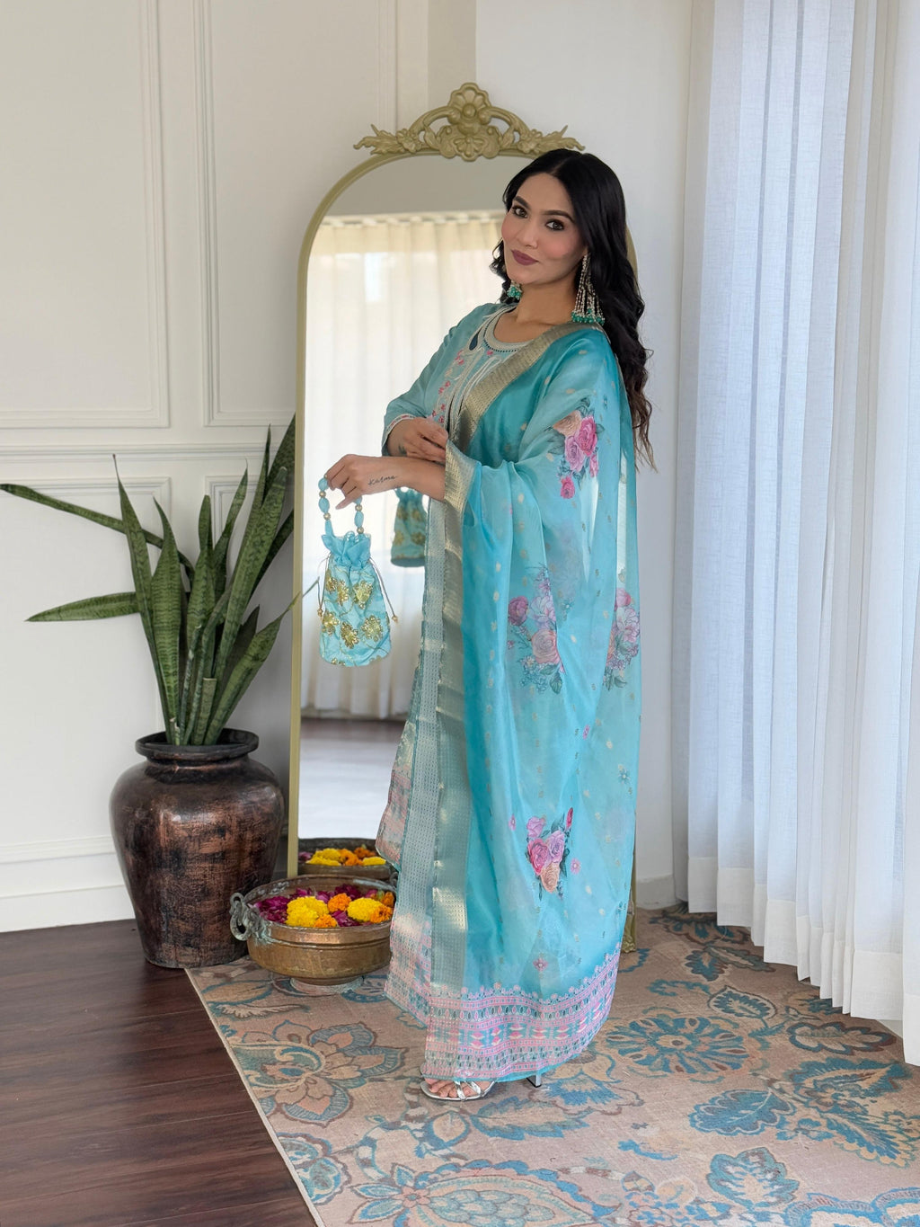 The52 Women's Viscose Embroidery work Straight Kurta with Pant and Dupatta Set | Grocsy