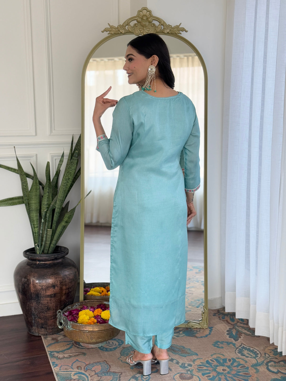 The52 Women's Viscose Embroidery work Straight Kurta with Pant and Dupatta Set | Grocsy