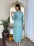 The52 Women's Viscose Embroidery work Straight Kurta with Pant and Dupatta Set | Grocsy