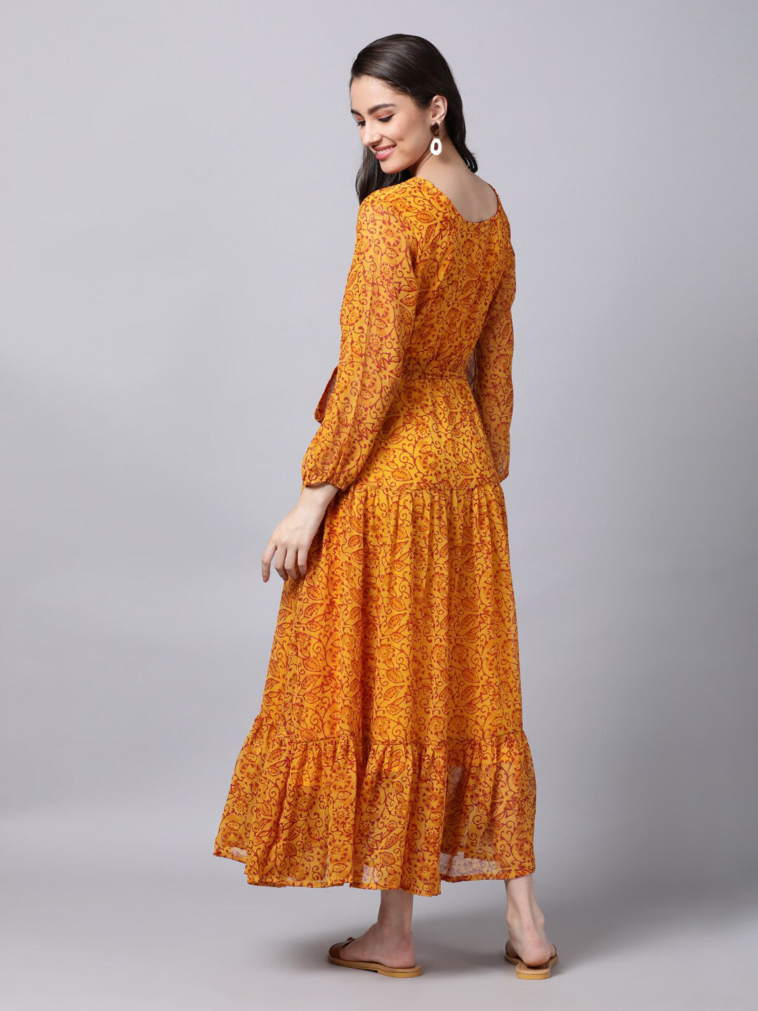 Souchii Yellow Floral Layered Chiffon Maxi Dress | Grocsy