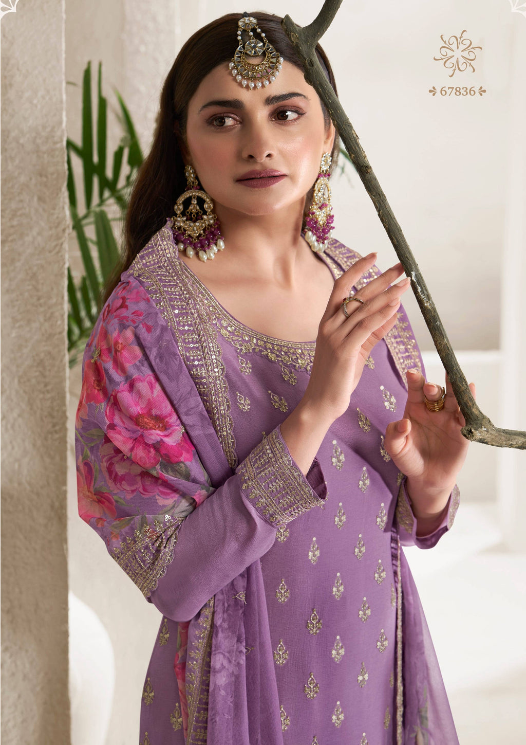 Anaita Purple Embroidered Viscose Chinon Salwar Suit | Grocsy