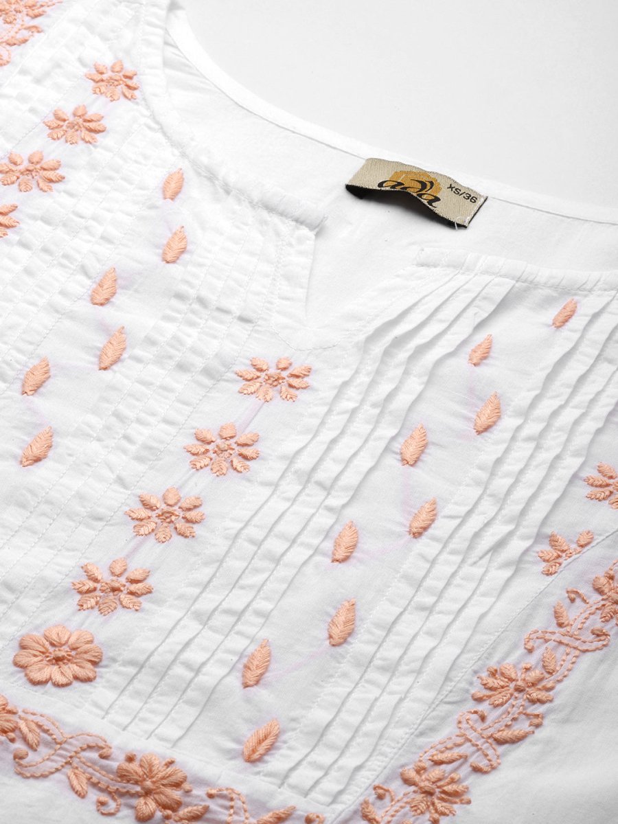 ADA Ethnic Motifs Embroidered Chikankari White Romance Kurta | Grocsy