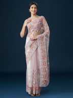 kasee Floral Embroidered Net Saree | Grocsy