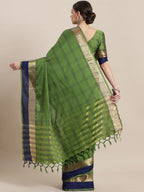 Saree Mall Green & Blue Checked Saree | Grocsy