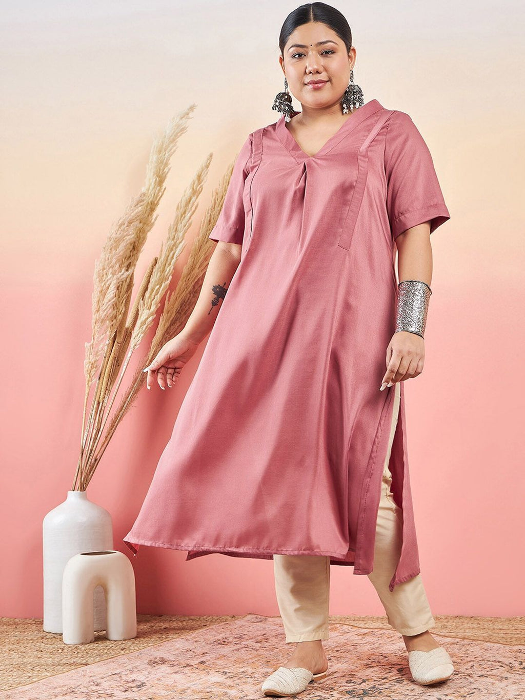 Sztori V-Neck Straight Kurta With Trouser | Grocsy