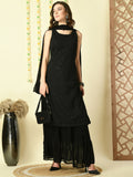 Myshka Women's Black Georgette Kurta & Skirt With Dupatta Party Sets | Grocsy
