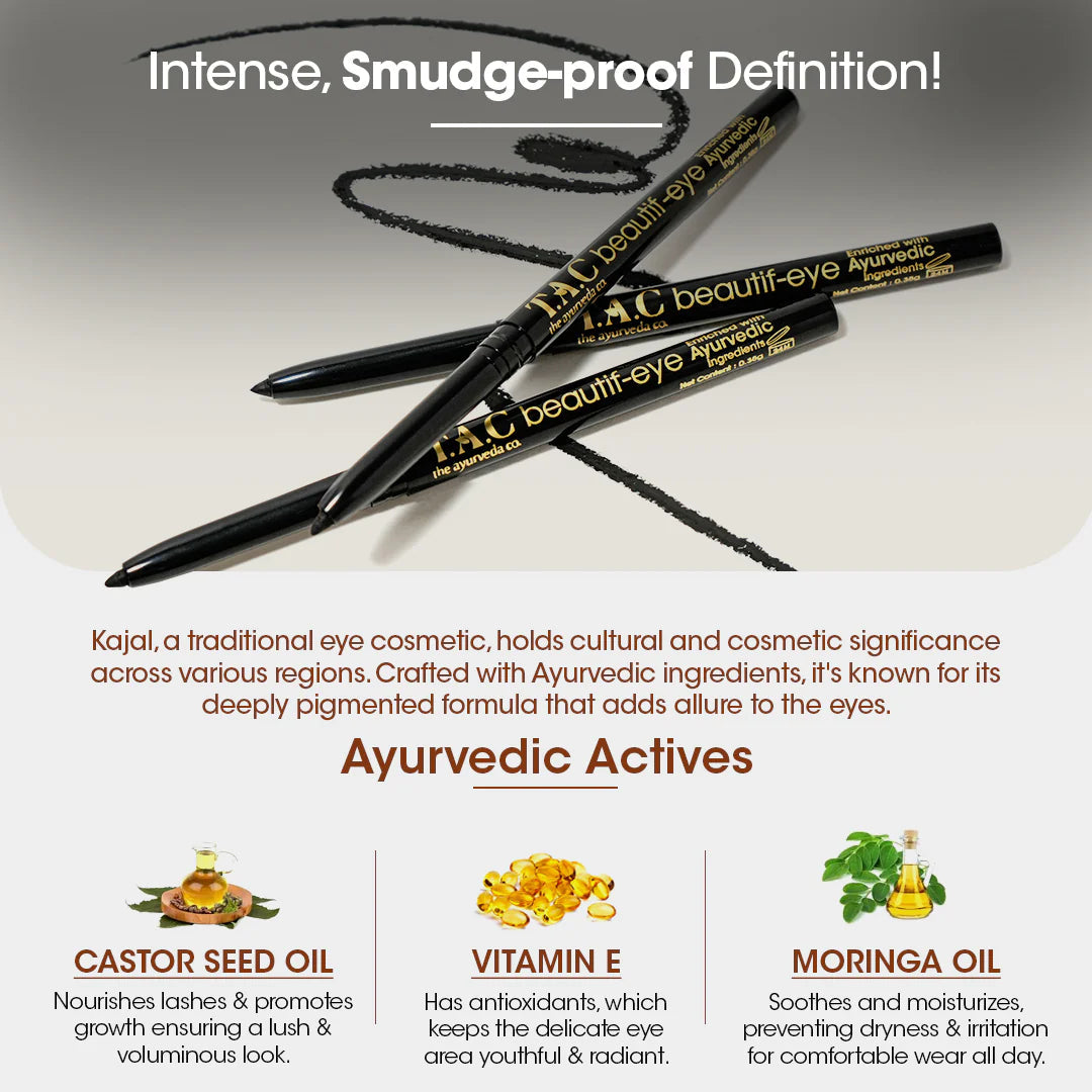 TAC - The Ayurveda Co. Beautif-eye Kajal - Intense Black Kajal | Grocsy