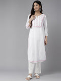 ADA Ethnic Motifs Embroidered Chikankari Cotton Kurta | Grocsy