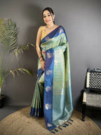 Joban Fashion Pista Green Intricate Zari Weaving Soft Silk Dharmavaram Saree | Grocsy