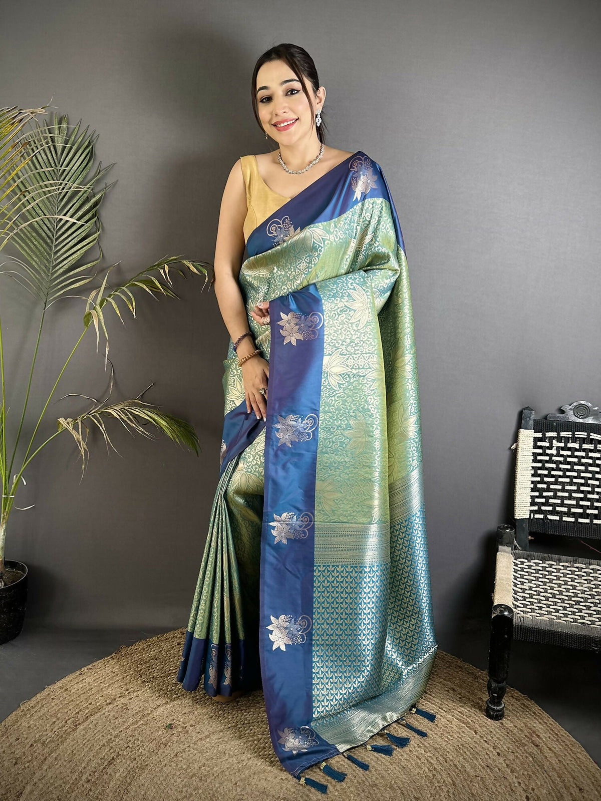 Joban Fashion Pista Green Intricate Zari Weaving Soft Silk Dharmavaram Saree | Grocsy